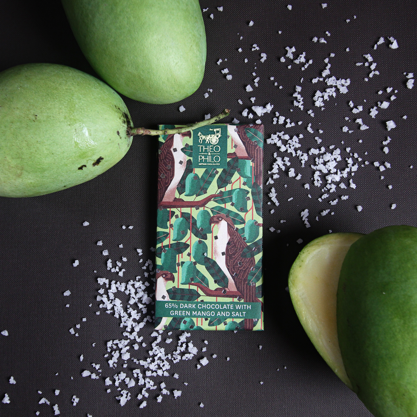 Theo & Philo 65 % dunkle Schokolade mit grüner Mango und Salz