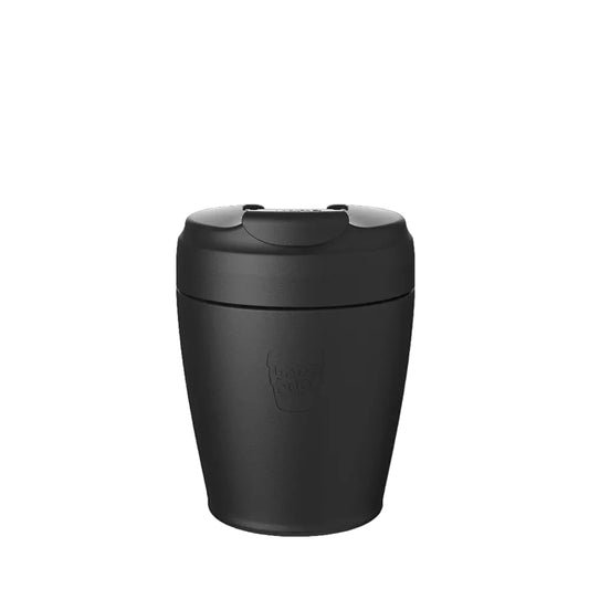 Black travel coffee mug with a black lid from KeepCup